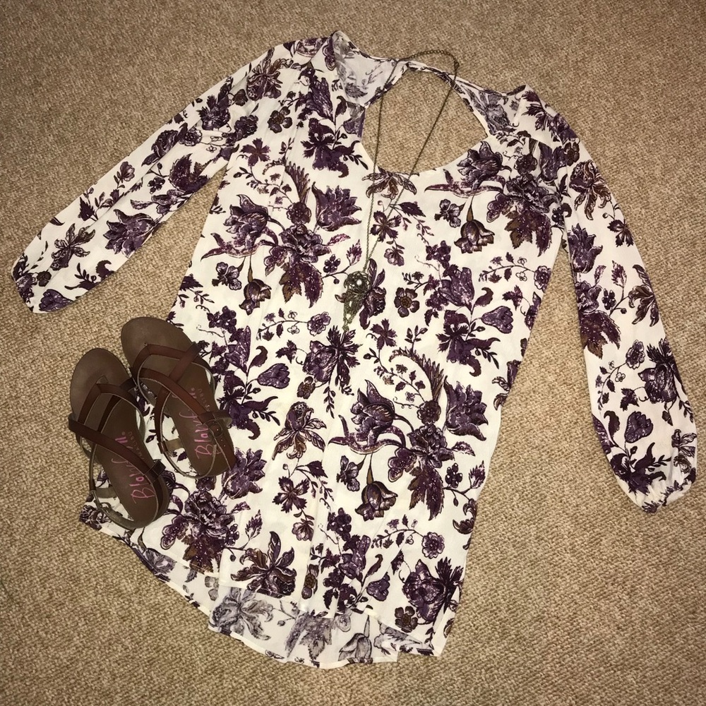Purple and White Floral Loose Summer Dress